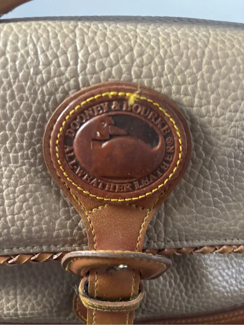 Vintage Dooney & Bourke All-Weather Leather taupe and British tan handbag